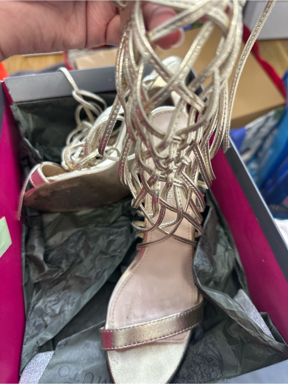 Public Desire Metallic Gold Lace-Up Gladiator Heels